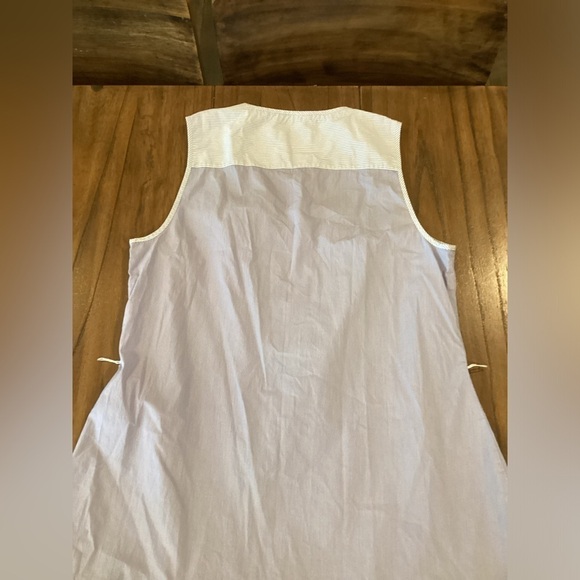 Vineyard Vines Blue pin Stripe Shirt shift tier ruffle hem knee length dress 8 - Picture 3 of 10